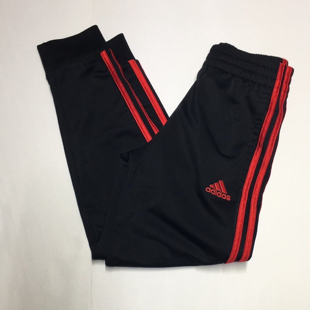 adidas Black Jogger Pants with Red Stripe Accents - Kids